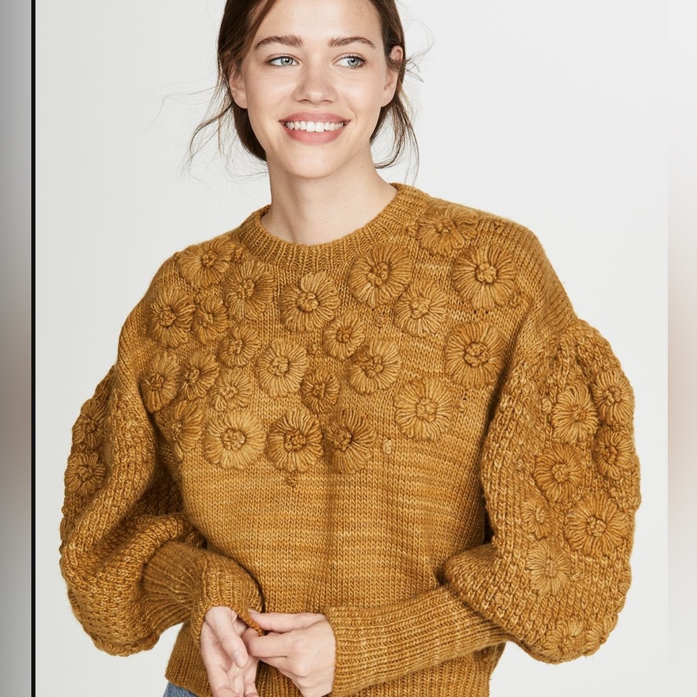 ULLA Johnson Ciel Embroidered Merino Wool Knit Sweater - Picture 3 of 7